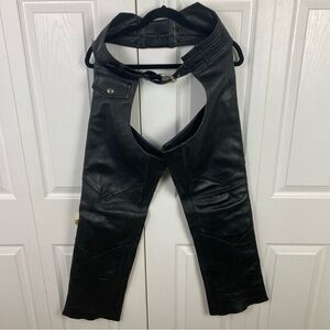 Harley Davidson Chaps Women XS Black Leather Riding Genuine Flared Leg Snap Away